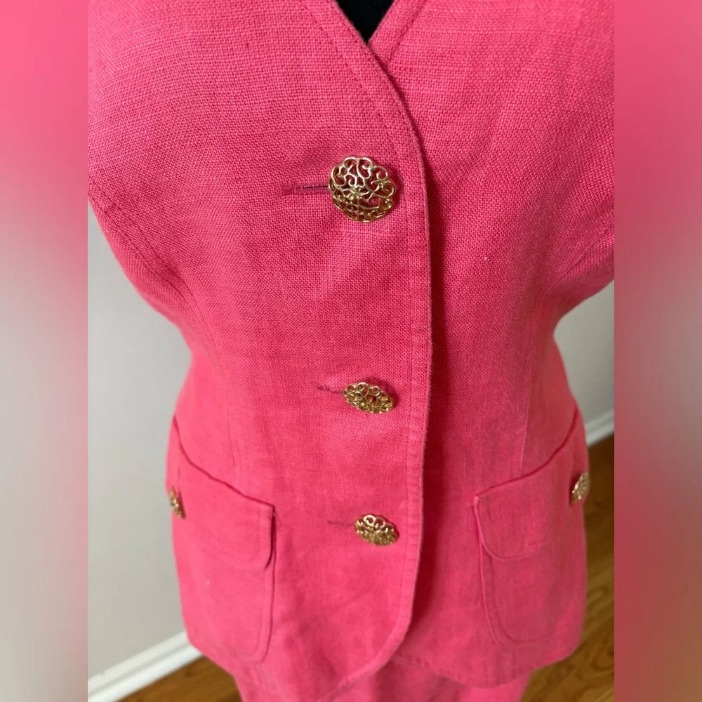 Scassi Vintage‎ Linen Dress Vest Skirt Set Coral - Size 6